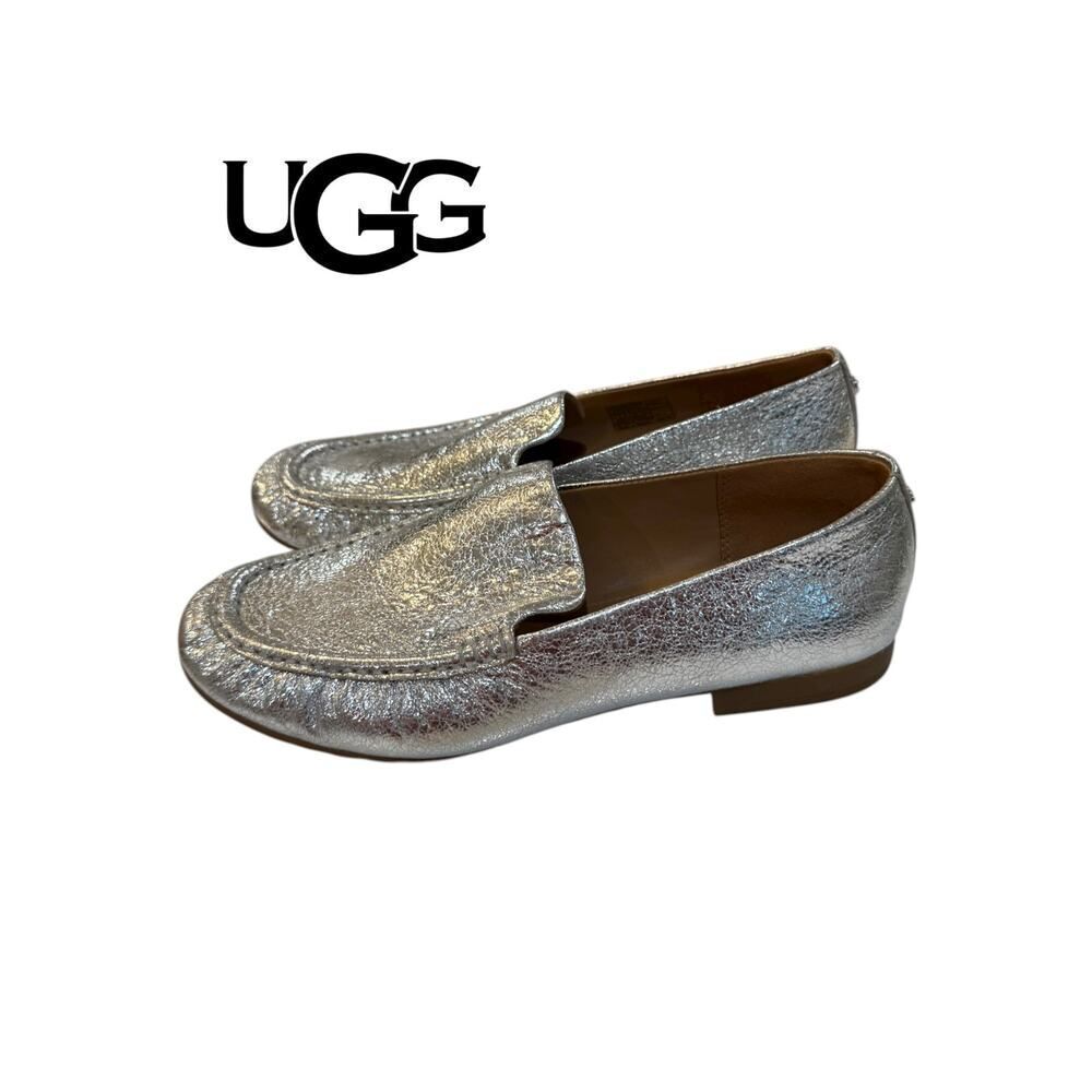 UGG Women’s Vivian Silver Leather Metallic Slip-on Loafers 7